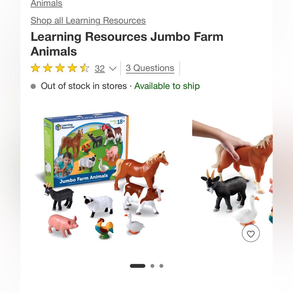 Learning Resources Jumbo Farm Animals Set Toddler Preschool Baby Toy